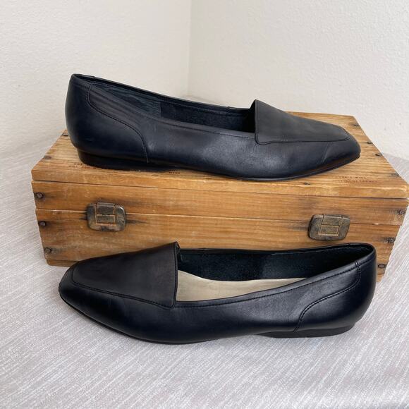 Enzo Angiolini Black Leather Loafers Women’s 8.5 Vintage Square Toe Slip On - Picture 3 of 10